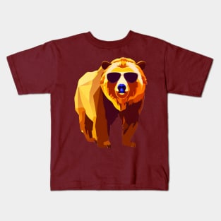 Cool Low Poly Grizzly Bear wearing Sunglasses Kids T-Shirt